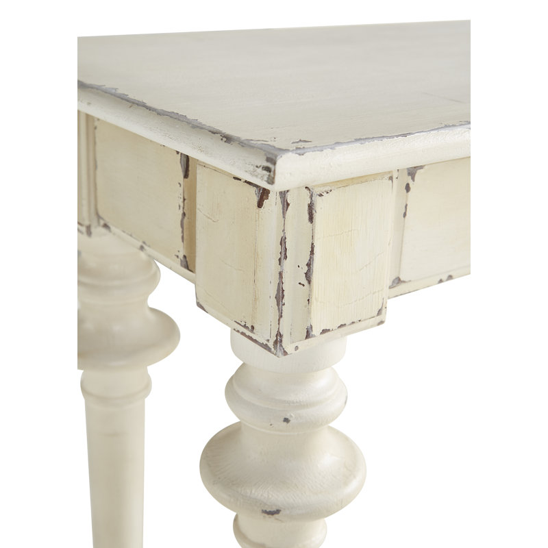 White Distressed Wood Console Table with Storage Drawers