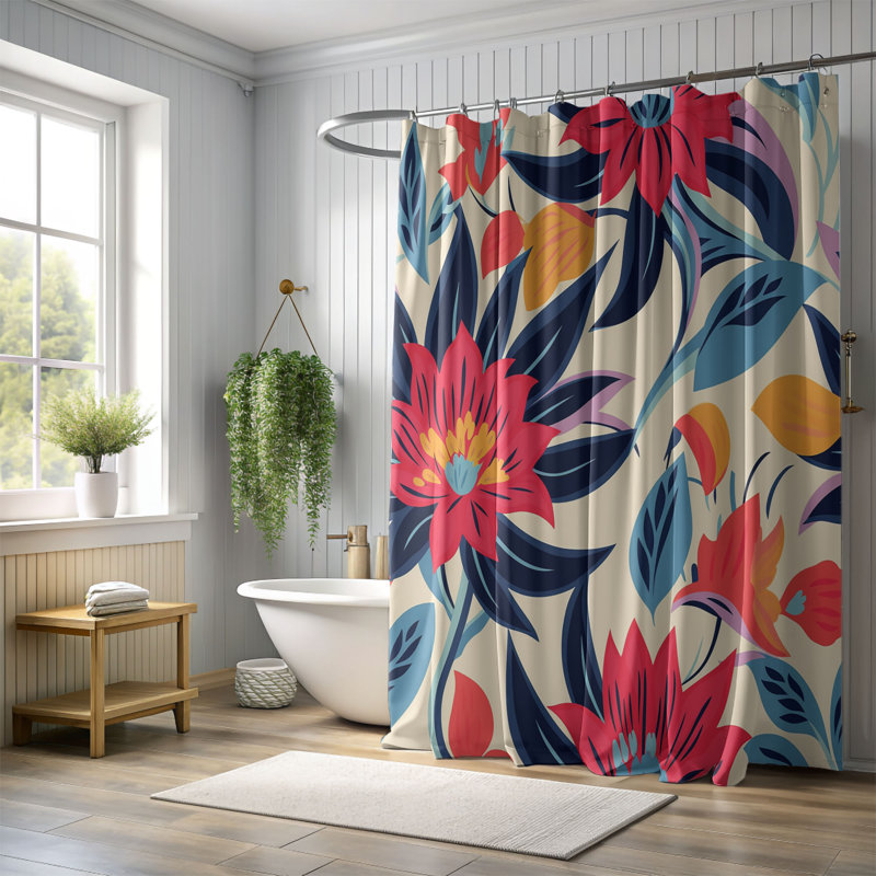 Rideau de douche standard 1 pièce Retro Bloom, H 74 po x l 71 po