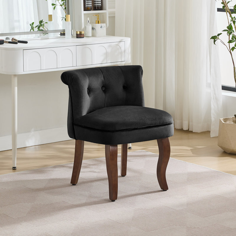 Fauteuil de coiffeuse capitonné en velours avec pieds en bois massif, Noir