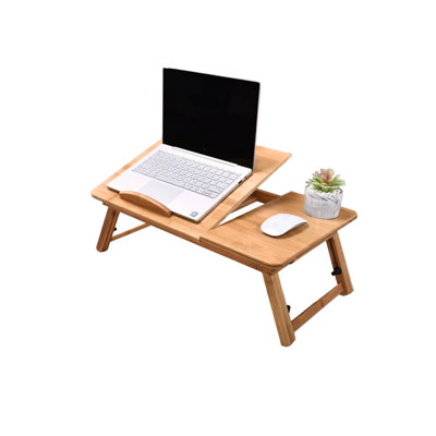 Bamboo Laptop Desk, Adjustable Portable Bamboo Laptop Table With Drawer, Folding Breakfast Tray Padded Lap Work Tray For Working Writing Drawing Surfing Reading Eating