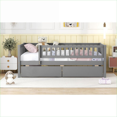 Neutral Gray Modern Solid Wood Twin Platform Daybed With Two Built-In Storage Drawers, Multi-Functional For Small Living Spaces