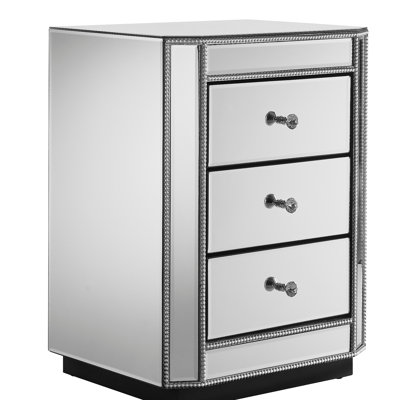 3-Drawer Mirrored Nightstand Bedside Table, Modern End Side Table, Mirrored Nightstand, Mirrored Side Table