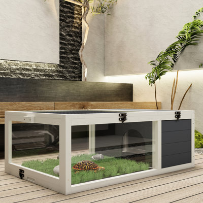 39.5" Wood Pet Habitat With Viewing Windows - Easy To Clean & Pet- Reptile Enclosure For Small Animals Versatile Acrylic