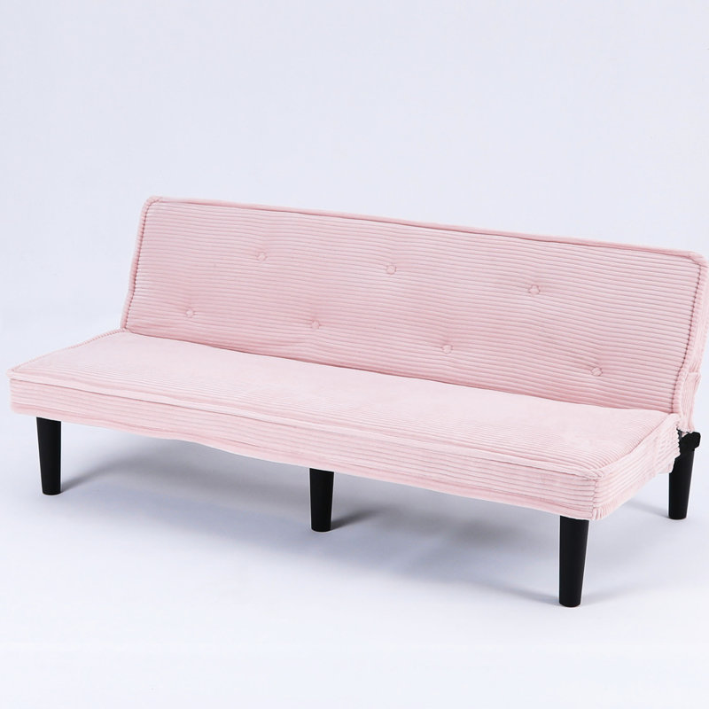 66 - Inch Corduroy, 2 Seat Pink Bed, Simple Appearance, Spring Cushion Structure, Plastic Black Legs, Bedroom Inch Corduroy Seat Pink Bed, Simple Shape With Neat Lines, Spring Cushion Seat, Plastic