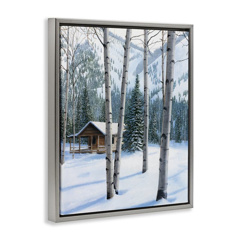 «Snowy Cabin Through Birch», art mural sur toile par Kevin Daniel