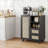 Black Rattan Buffet Cabinet, Scandinavian Buffet Cabinet with Drawers & Open Shelves