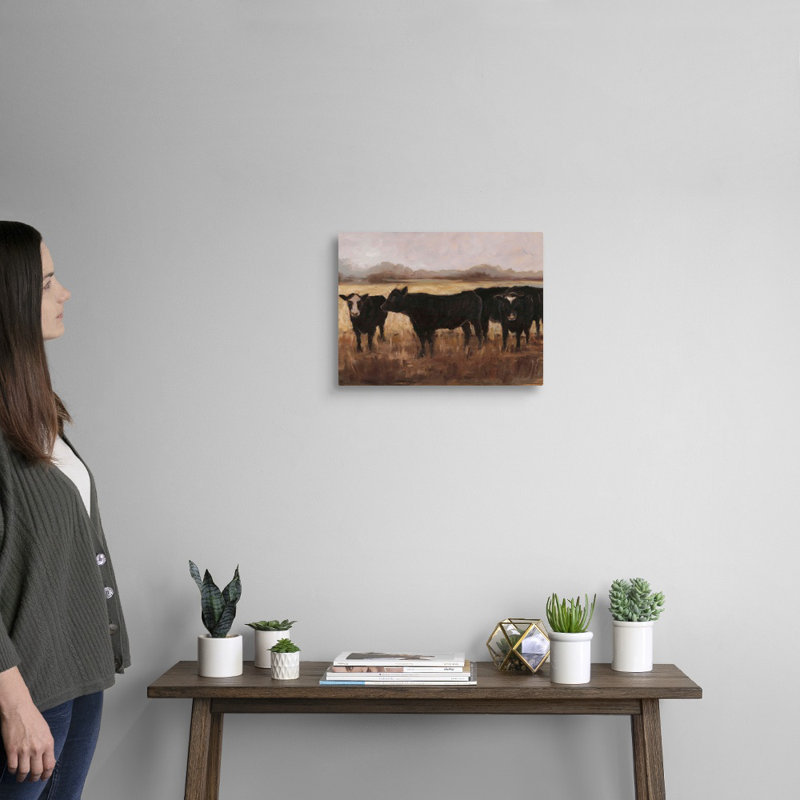 «Black Cows I», art mural sur toile, H 12 po x l 16 po x P 1 po, Toile tendue
