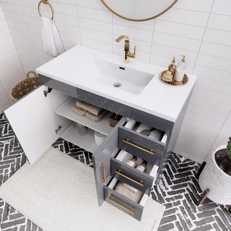41.73228'' Single Bathroom Vanity with Acrylic Top, Gloss Gray