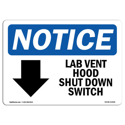 Lab Vent Hood Shut Down Switch Sign with Symbol