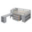 Lit mezzanine double gris avec tiroirs de rangement, bureau rétractable, base de lit pour enfants en bois massif avec garde-corps