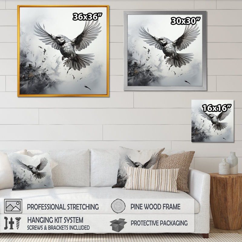Graphisme, réalisme, oiseau sauvage - art mural oiseau, Cadre flottant noir, 16" H x 16" W