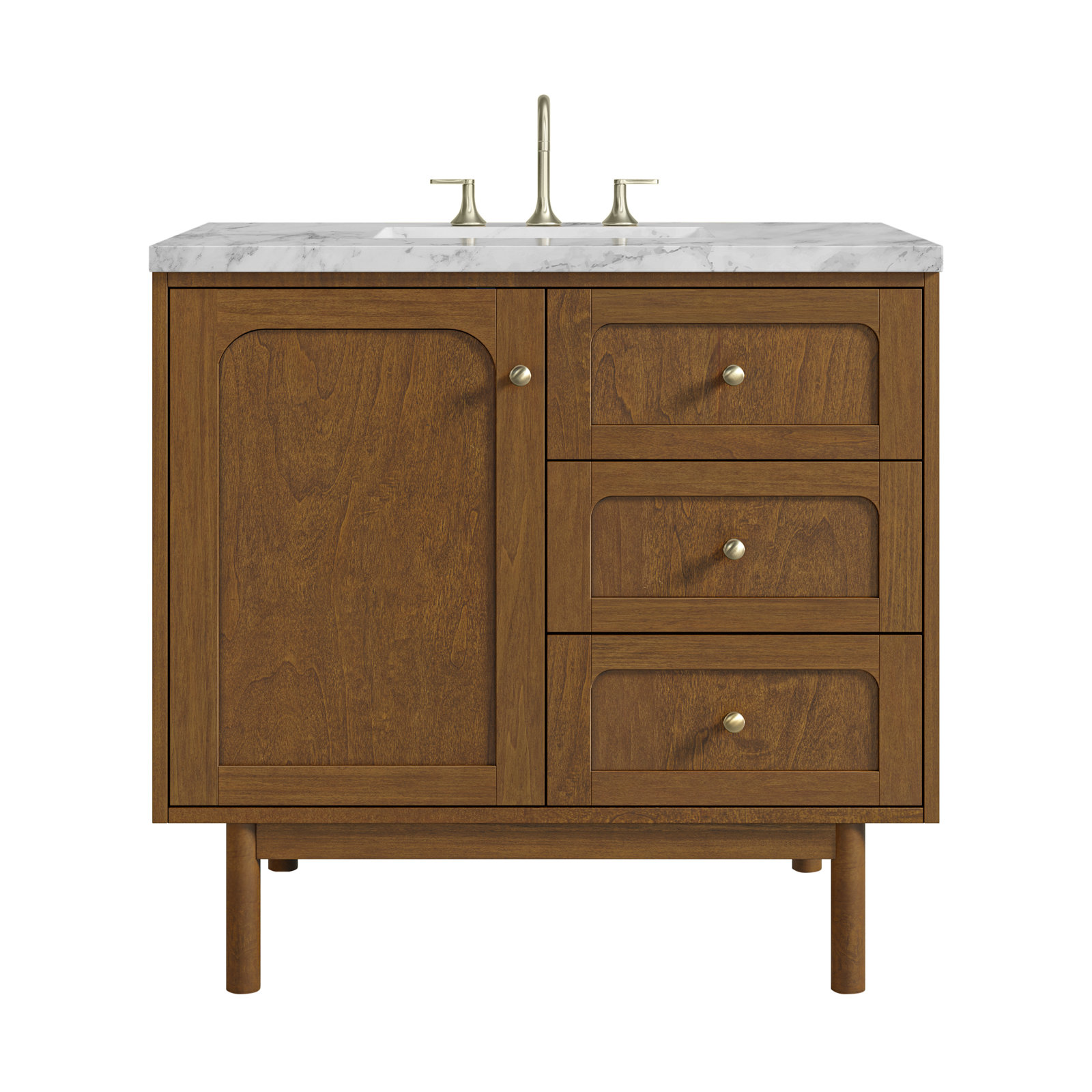 Laurent 36'' W Single Vanity, Carrara White, 8" Widespread, Honey Brown