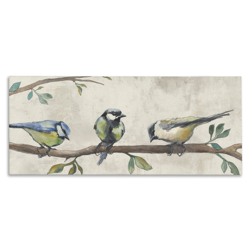 Oiseaux chanteurs perchés sur une branche, art mural par Jacob Q, H 13 po x l 30 po