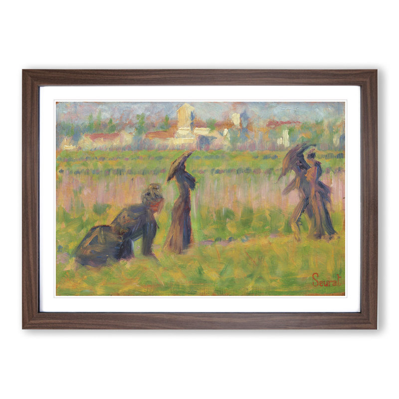 Figures in a Landscape by Georges Seurat - Framed Print, 36cm H x 48cm W x 2cm D, Walnut Framed