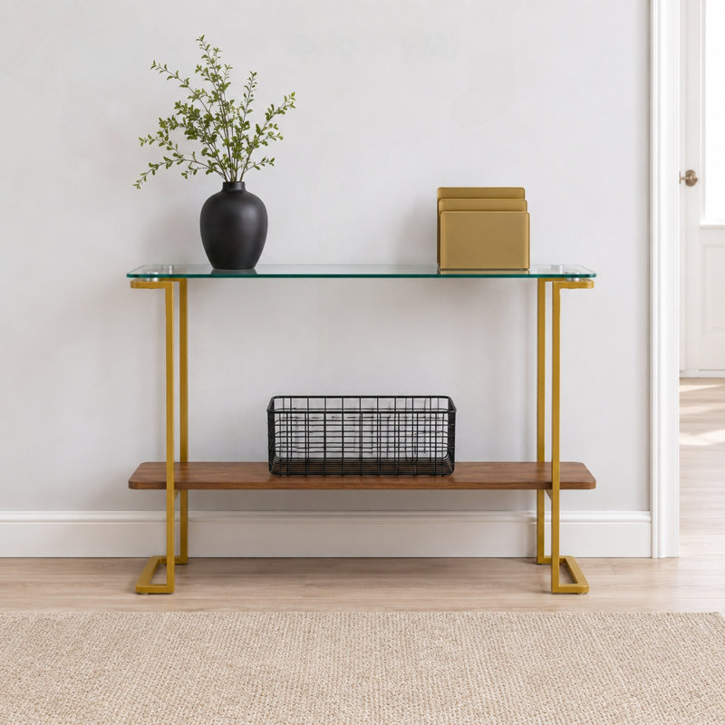 Console Mid-Century à 2 niveaux en verre
