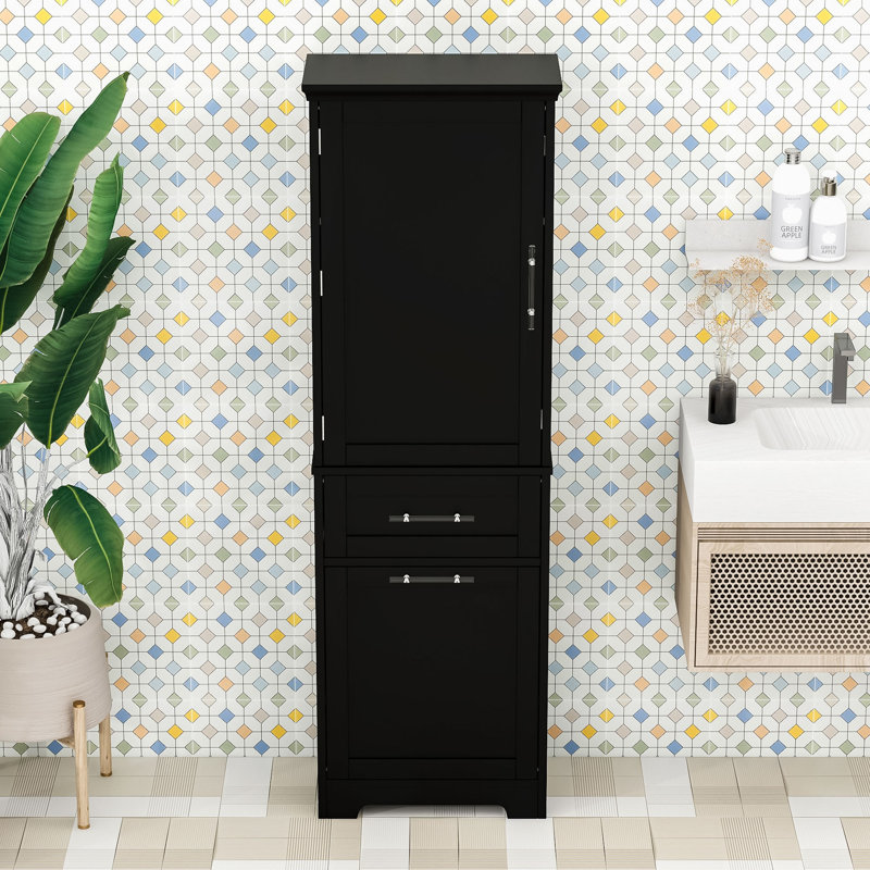Élégante armoire de rangement en bois avec tablettes réglables et 2 tiroirs, Noir