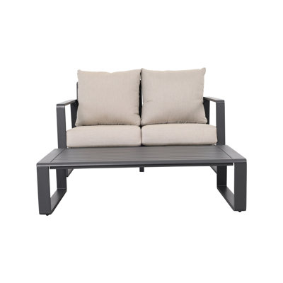 Aluminium avec coussins gris et table basse rectangulaire Jm 9017. Polyvalent pour les appartements modernes et gris. Mobilier d'extérieur