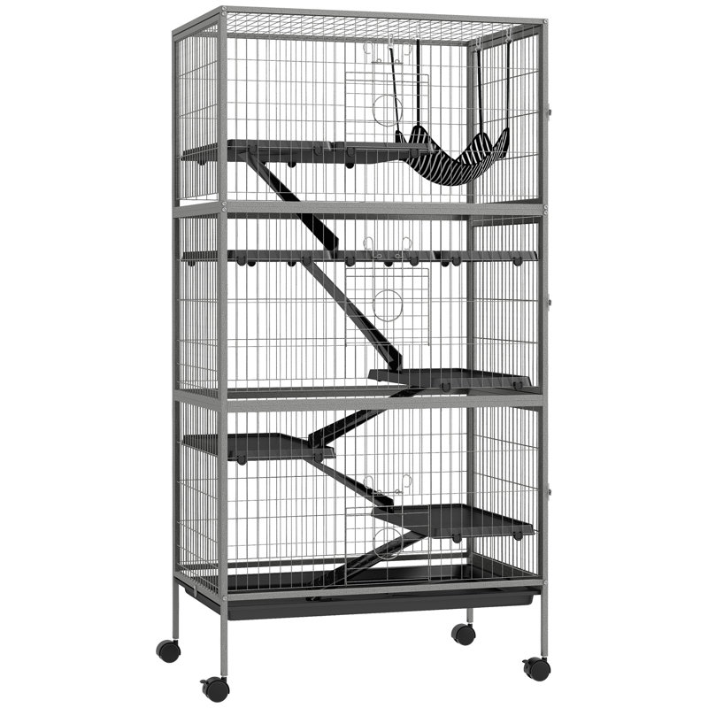 Cage à petits animaux avec rampe Susanna, 63" H x 32" W x 21" D, Gray