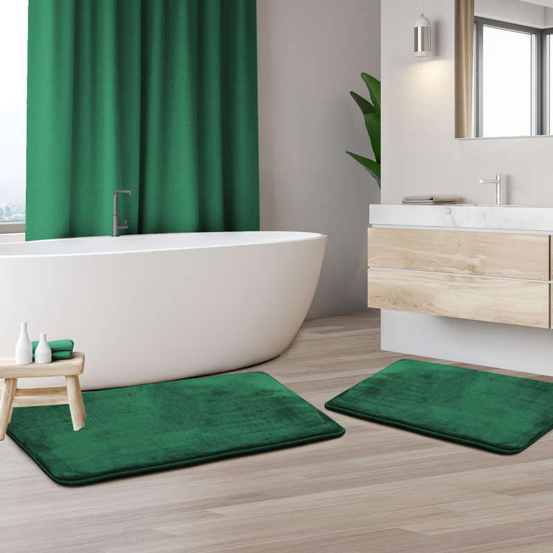 Steph Luxury Memory Foam Bathroom Rug Set, Petit: l 17 po x L 24 po / Grand: l 20 po x L 34 p, Vert chasseur