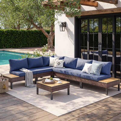 L-Shaped Rattan Outdoor Patio Sofa Set