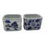 Contenant de rangement en grès cérame, paysage asiatique et motif floral, ensemble décoratif pour la maison ou le bureau, 2 - 4 "bleu et blanc