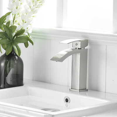Contemporary Vanity Faucet - Brushed Nickel With 1 Hole And Matte Black Bathroom Tap In Aluminium Side