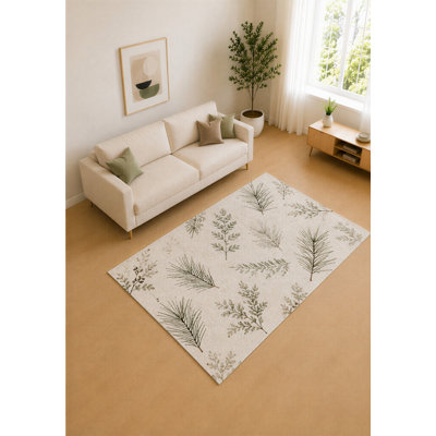 Tapis vert olive et pin crème de 5 pi x 7 pi «Ultra Light Poids» pour le salon, tapis doux à poils courts avec envers en silicone antidérapant, décoration pour la chambre à coucher et le bureau personnel