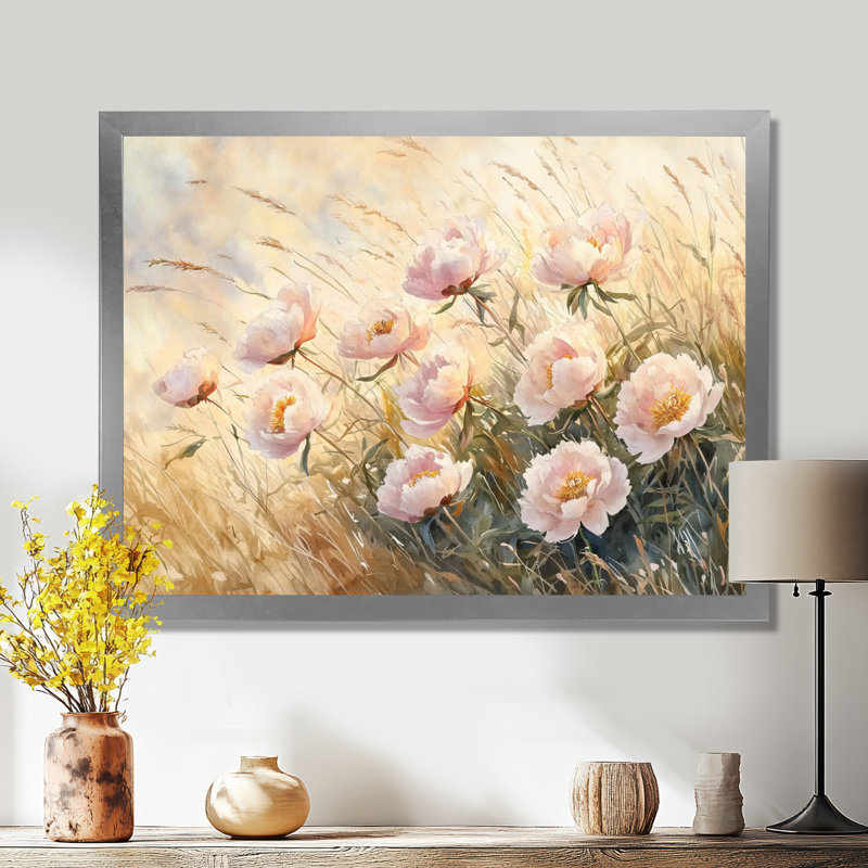 Ikai pivoines dans le champ balayé par le vent I - pivoines, art mural, Reproduction encadrée d'une seule photo