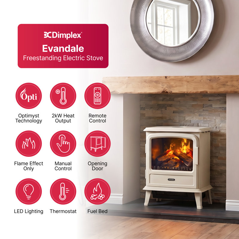 Dimplex Evandale Pebble Optimyst Water Vapour Technology Electric Stove Fire, 44cm W, Pebble Grey