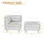 Chaise longue rembourrée en velours côtelé capitonné beige avec dossier rembourré et plateau de rangement amovible-470715055