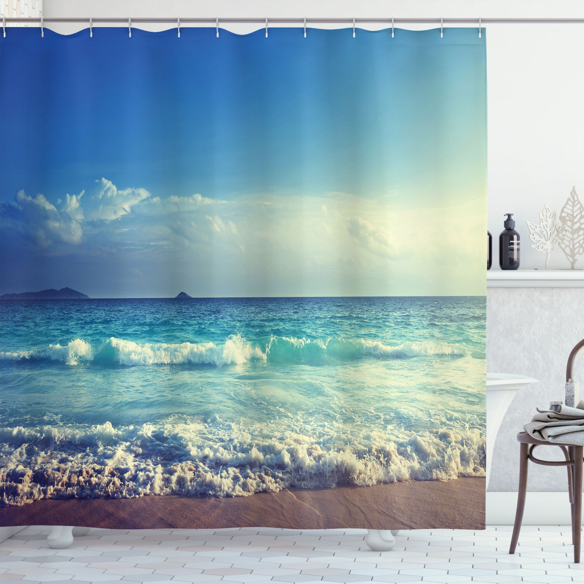 Ocean Shower Curtain Set + Hooks East Urban Home Size: 69 H x 105 W