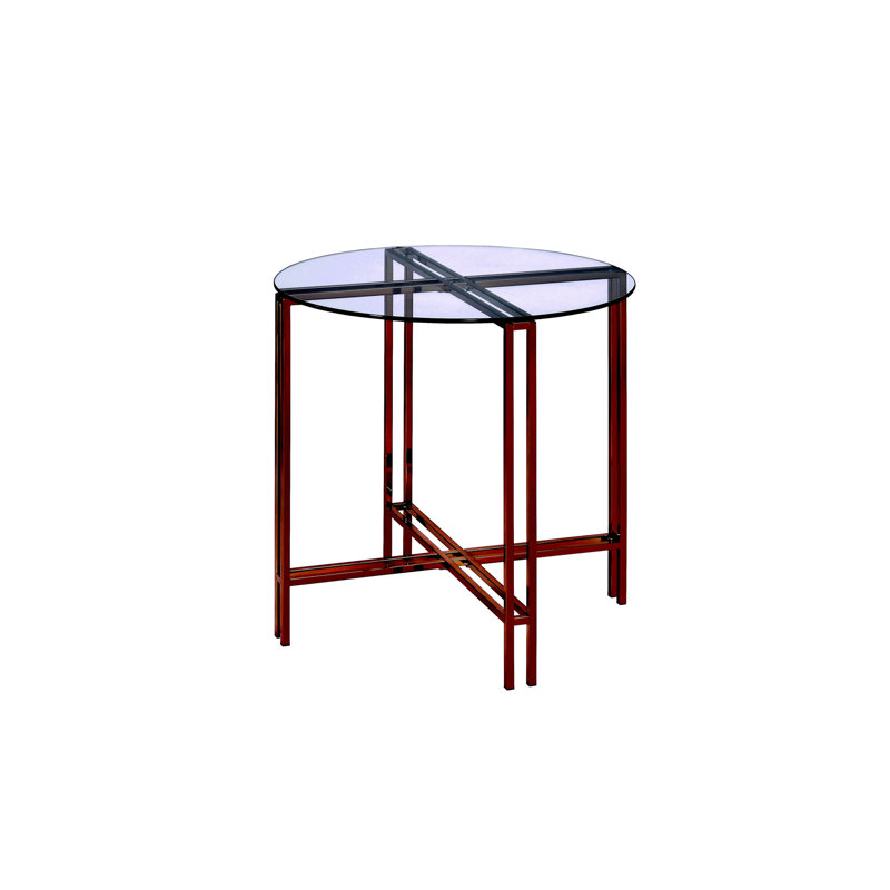 Table de bout Brentley avec plateau en verre et base en métal, Argent argent, Champagne