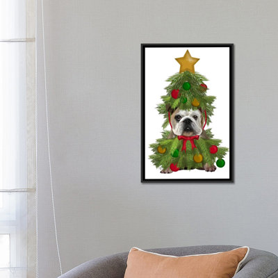 Impression sur toile tendue Fab Funky «English Bulldog on Christmas Tree»