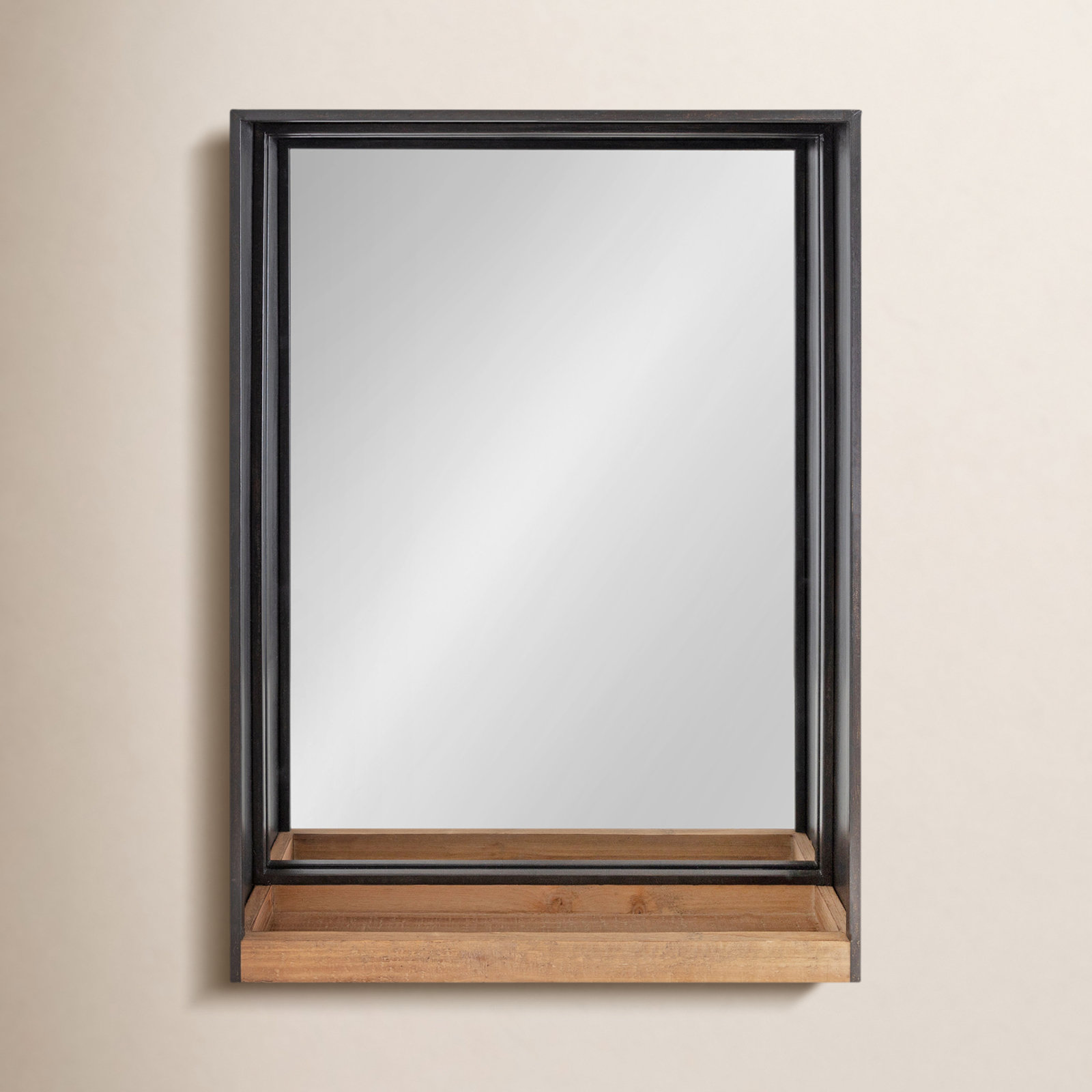 Ronnie Metal Mirror with Shelves, 30" x 20"