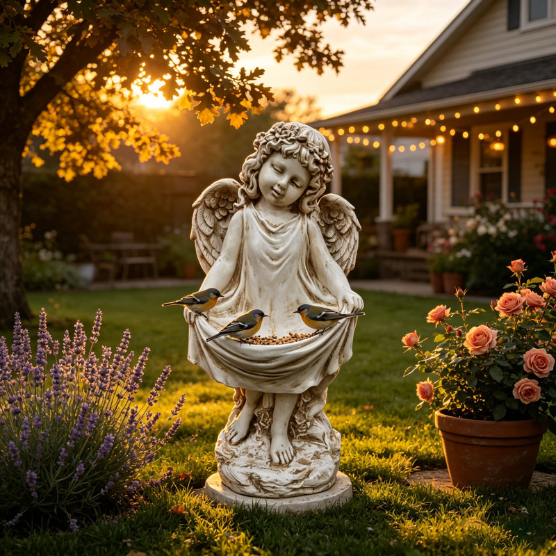 Figurine de fée de jardin de 53,5 cm de hauteur avec mangeoire à oiseaux, 21.06" Height