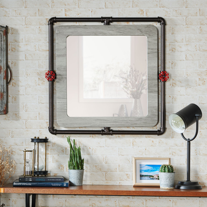 Miroir mural Tomaz, 18 pouces, Chêne gris rétro