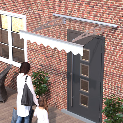 Auvent carré pour porte-fenêtre - Polycarbonate de 3,5 mm d'épaisseur, antirouille, 119 x 86 cm, et aluminium, pour mur extérieur en béton.