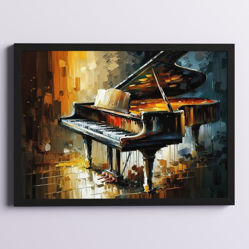 Music Canvas Wall Art, Piano Performance Decor Print - Piano On Stage, 30" H x 40" W, Single Picture Framed, Black