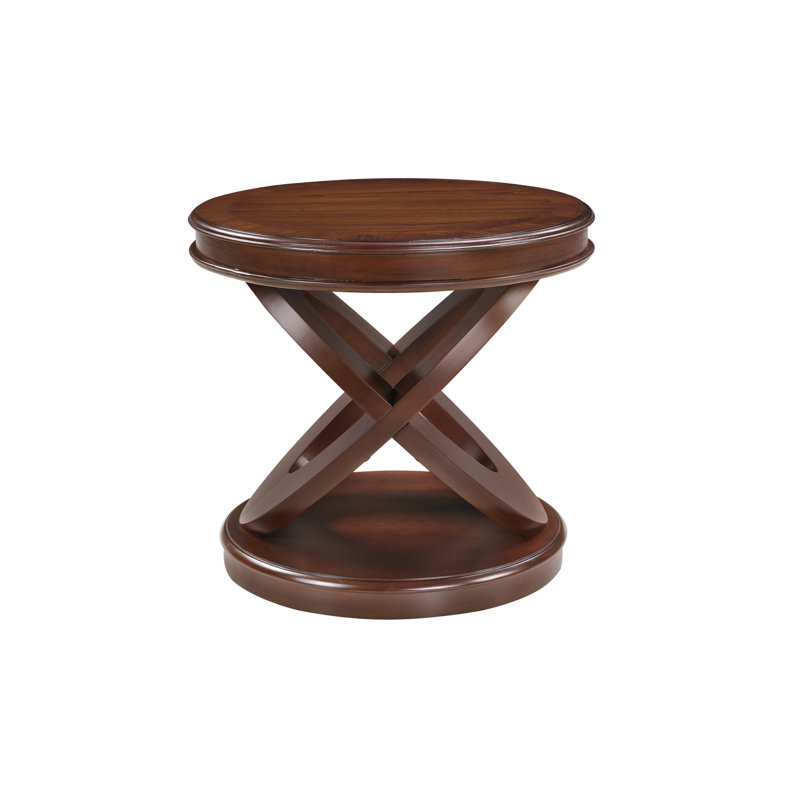 Table de bout ronde en bois 22 "avec base sculpturale Orbit Curve, Noyer