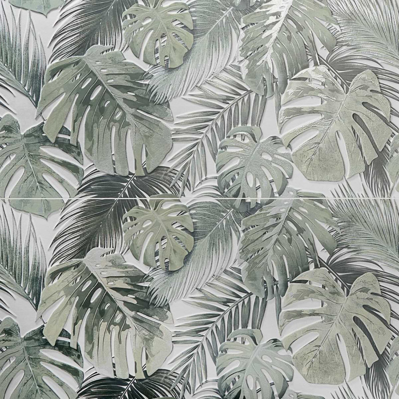 Botanic 24x48 Textured Matte Ceramic Tile, White/Green