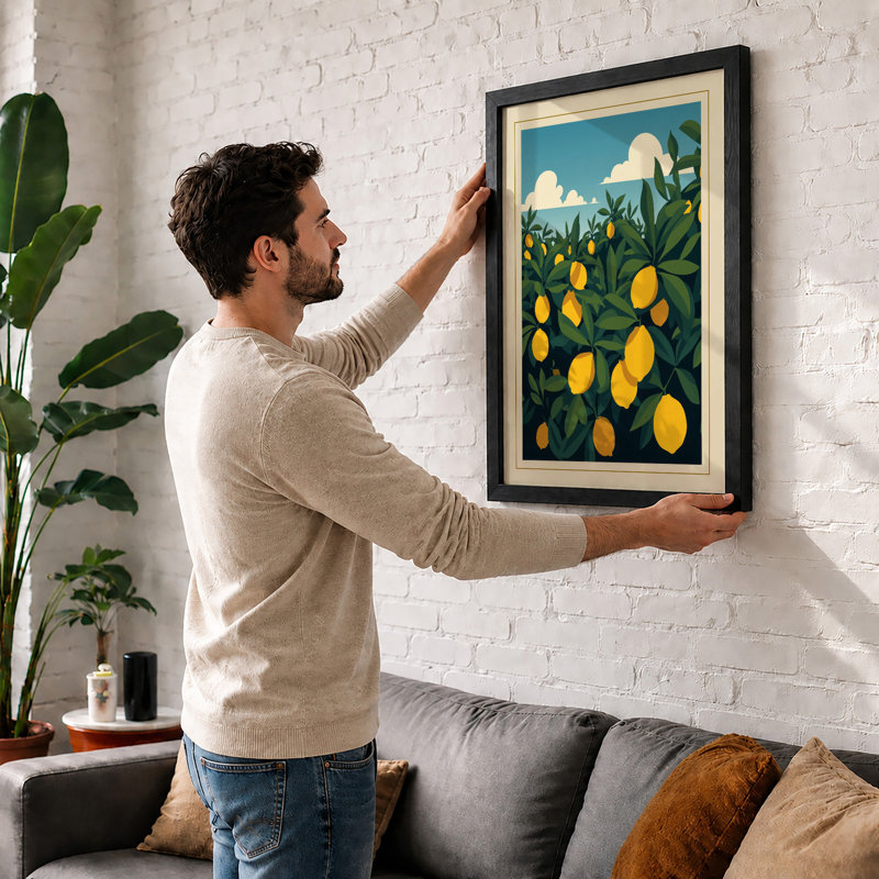 Lemon Tree in Spring Botanical - Framed Print, A3 - 42.0 x 29.7 cm, White