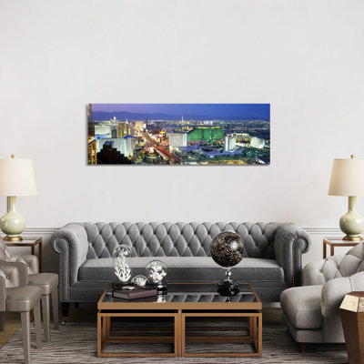 Buildings Lit Up At Dusk In A City, Las Vegas, Clark County, Nevada, USA #2 - Wrapped Canvas Panoramic Print