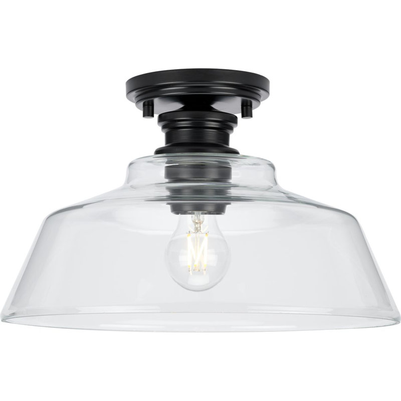 1 - Light Simple Bell Semi Flush Mount, Matte Black, 8.5" H x 14" W x 14 " D