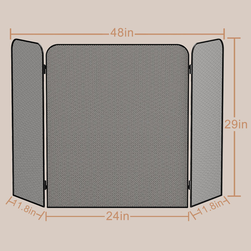 Pare-étincelles en métal 3 panneaux, H 29 po x l 48 po x P 2 po