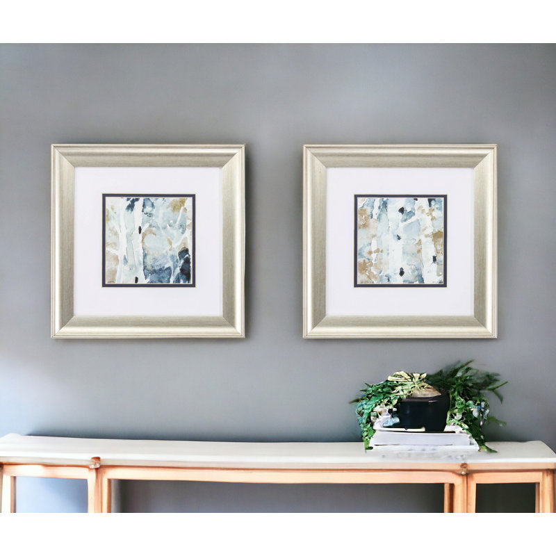 (Ensemble de deux) aquarelle bleue, art mural encadré argent brossé
