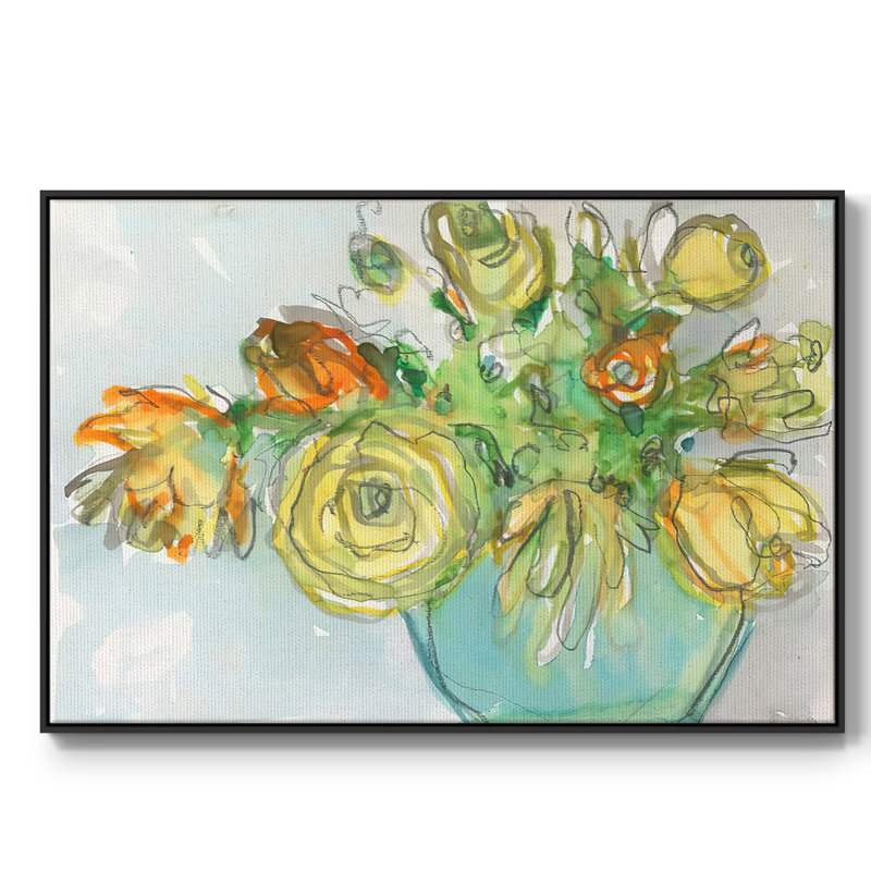 Accent floral printanier I, H 25 po x l 37 po x P 2 po, Toile encadrée noire