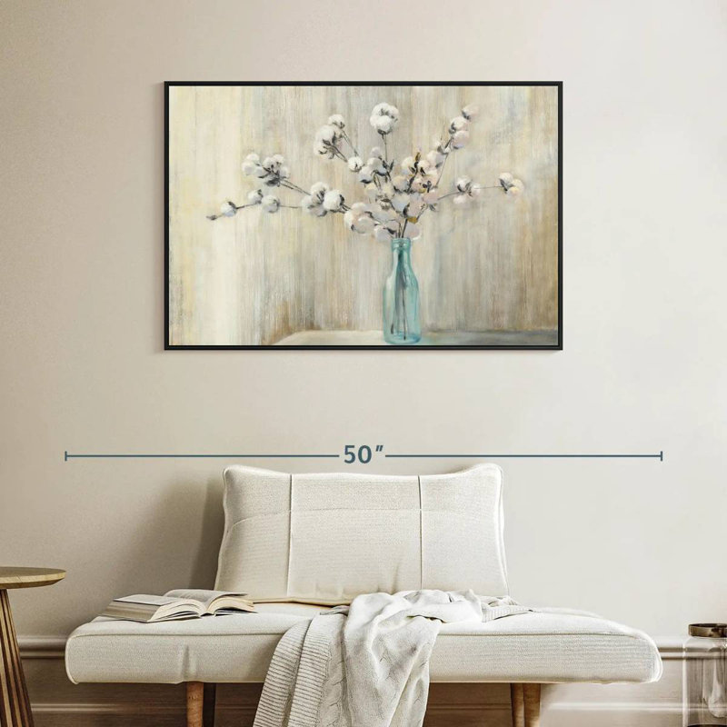 Bouquet de coton, Cadre flottant noir, 40 po x 27 po