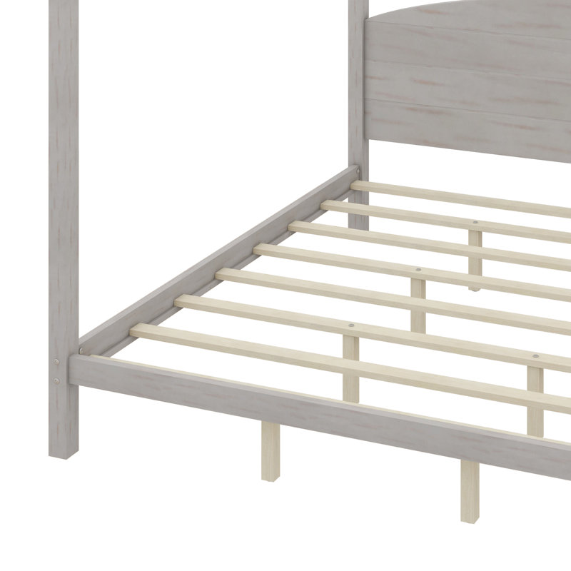 Damine Canopy Bed with Headboard and Support Legs，bed frame,platform bed, King, Gray Wash