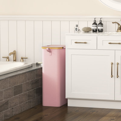 Panier à linge mince 75l avec couvercle, panier à linge étroit avec sac amovible et poignées en bambou, panier à linge mince et pliable pour bac à linge pliable pour salle de bain