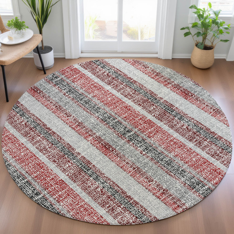 Tapis bourgogne intérieur / extérieur lavable à la machine Xhevrie, Rond 8 pi